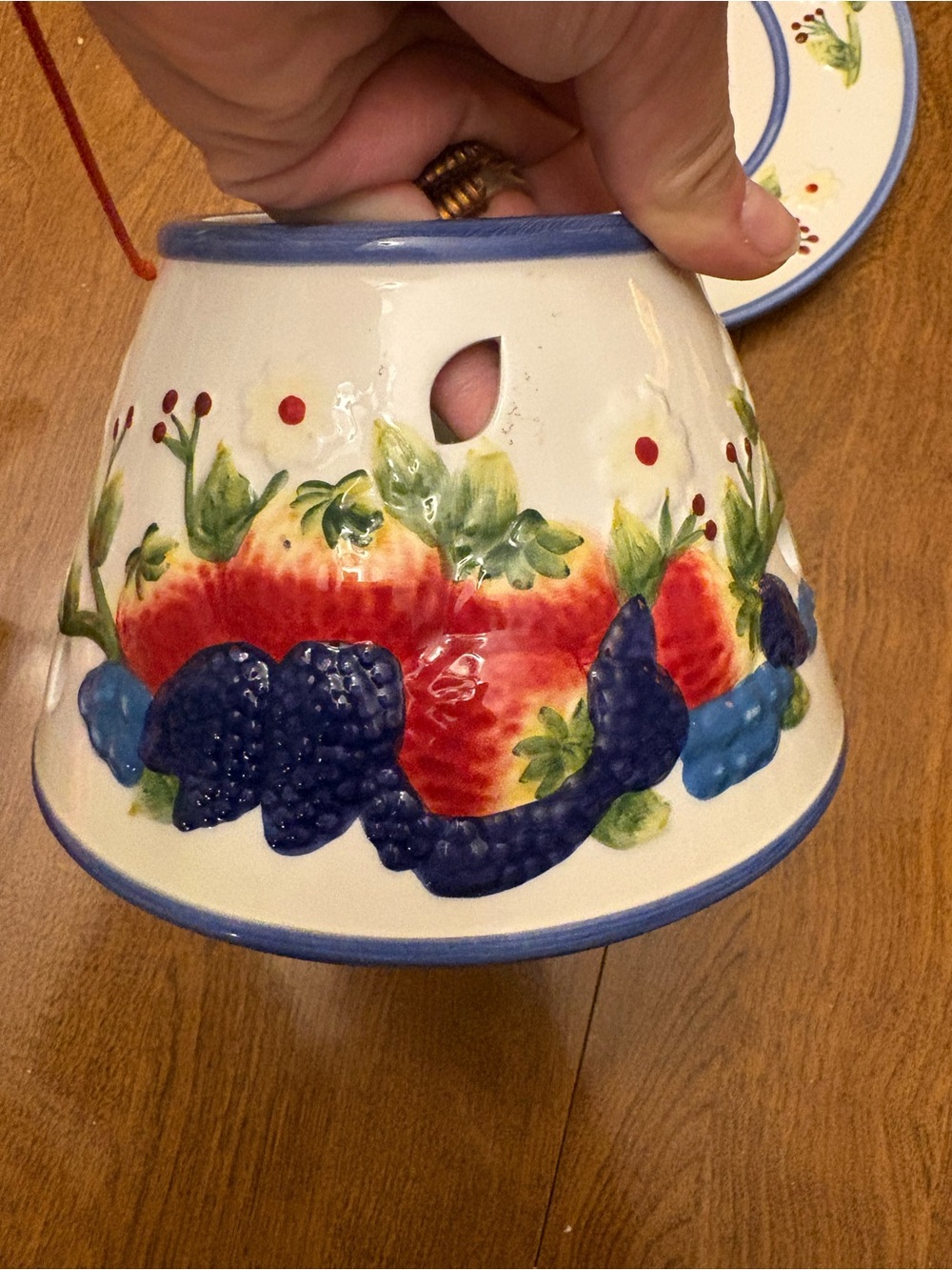 Vintage Ceramic Berry Fruit Candle Shade & Plate Set Yankee Candle Style Topper